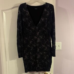 Eclipse Black Long Sleeve Dress with Starburst Pattern